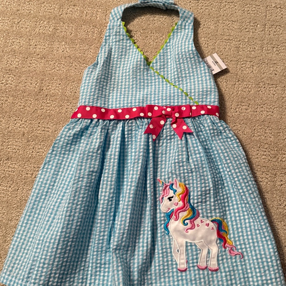 Emily Rose Blue Gingham Unicorn Dress